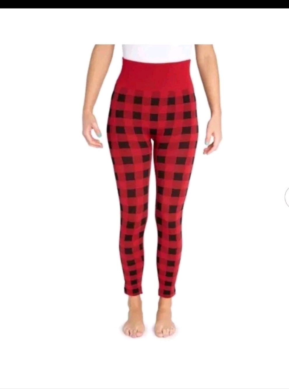 MUK LUKS Women's Fleece Lined Leggings S/M Red & Black Plaid Buffalo Check